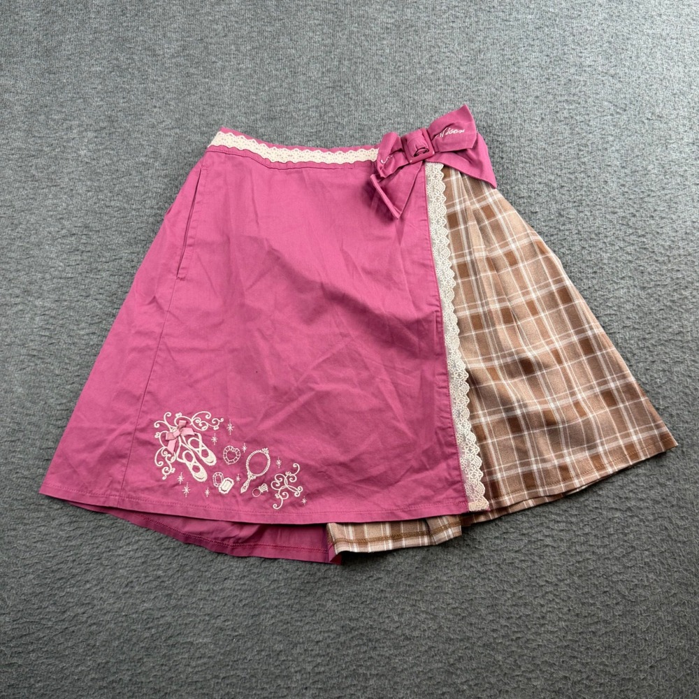 Axes Femme Skort Girls 150 Pink Plaid Lace Embroidered Ballet‎ Bow Coquette